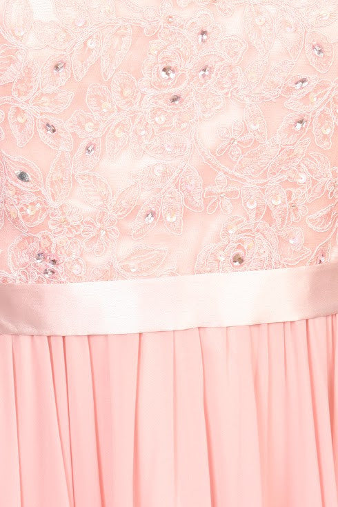 Lace Illusion Bodice Bateau Neck A-line Long Dress Dusty-Pink Zoom