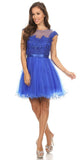 Royal Blue Cap Sleeve Lace Applique Bodice Homecoming Dress Short