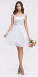 White Cap Sleeve Lace Applique Bodice Homecoming Dress Short