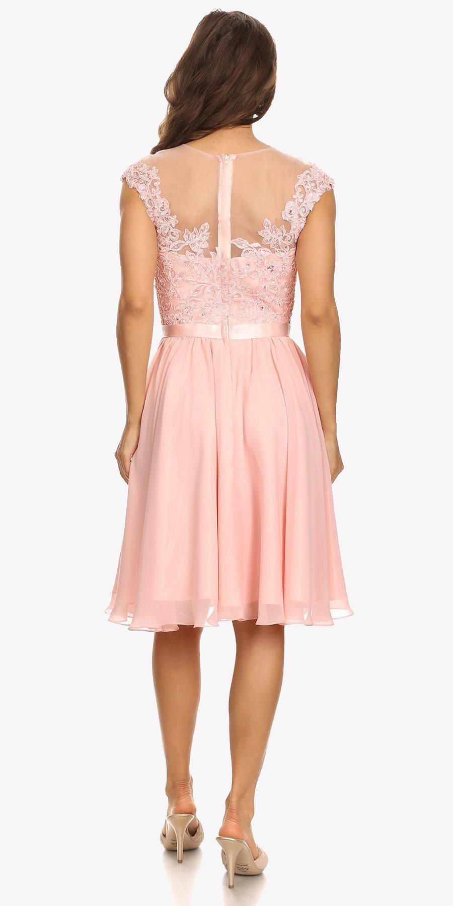 Appliqued Bodice Wedding Guest A-Line Dress Knee-Length Dusty Pink