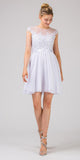 Eureka Fashion 3633 Appliqued Bodice Wedding Guest A-Line Dress Knee-Length White