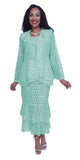 Hosanna 5501 Plus Size 3 Piece Set Mint Tea Length Lace Dress