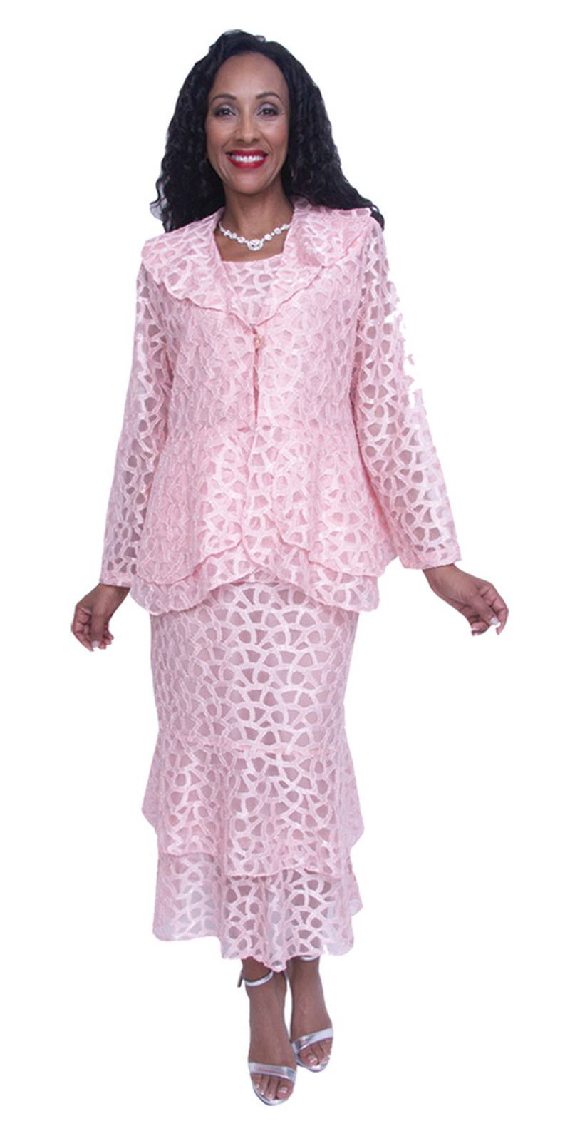 Hosanna 5501 Plus Size 3 Piece Set Pink Tea Length Lace Dress