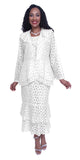 Hosanna 5501 Plus Size 3 Piece Set White Tea Length Lace Dress