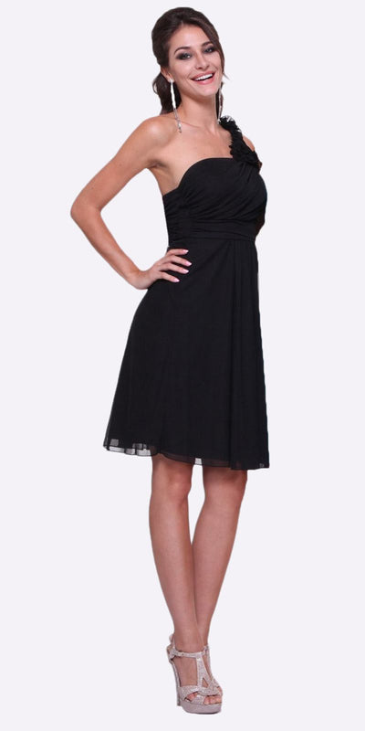 Cinderella Divine 3909 Black One Shoulder Chiffon Knee Length Bridesmaid Dress