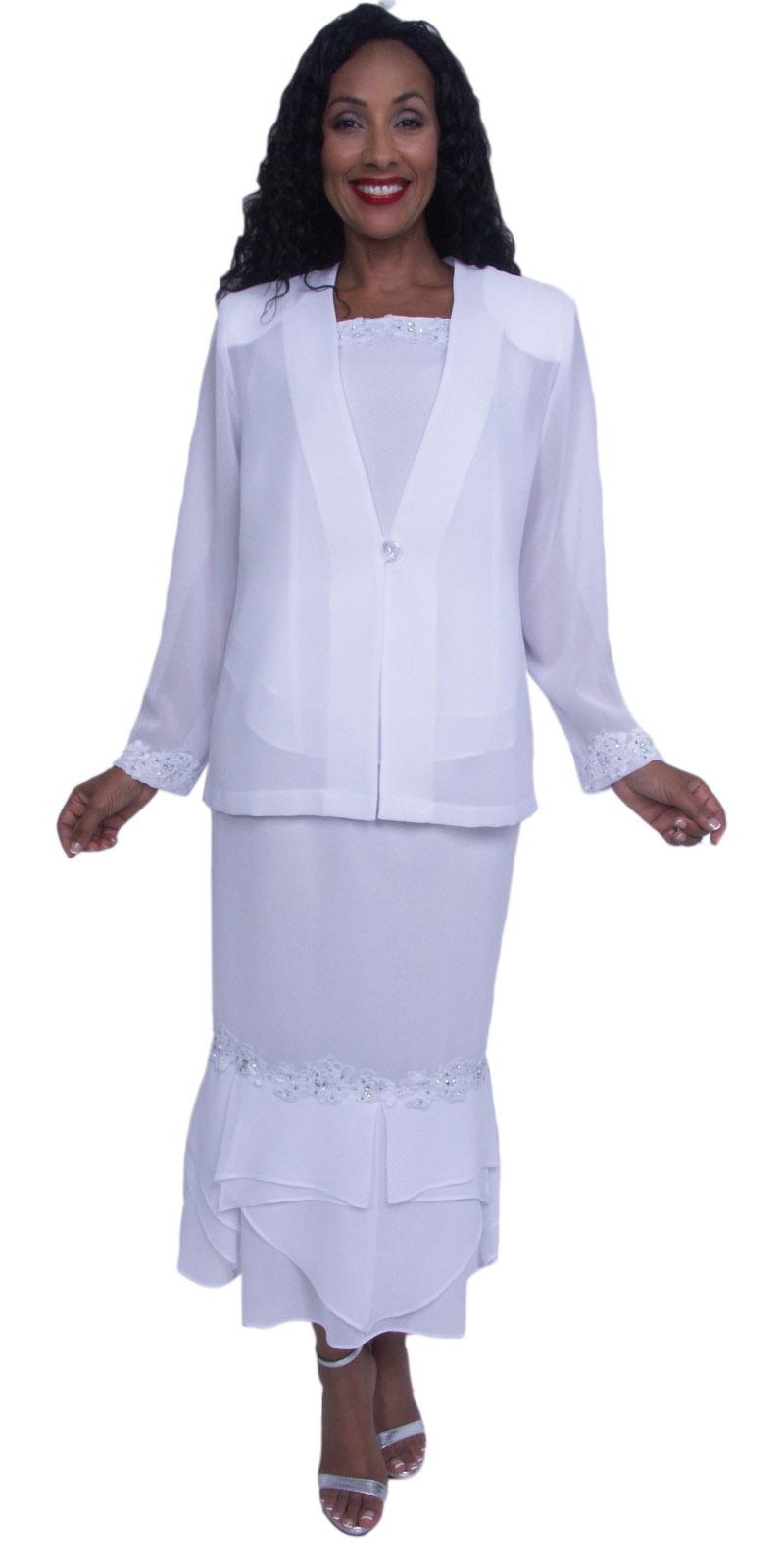 Hosanna 3912 - White Tea Length Chiffon 3 Piece Dress Set