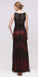 Black/Red Satin and Corded Lace Long Column Dress Formal