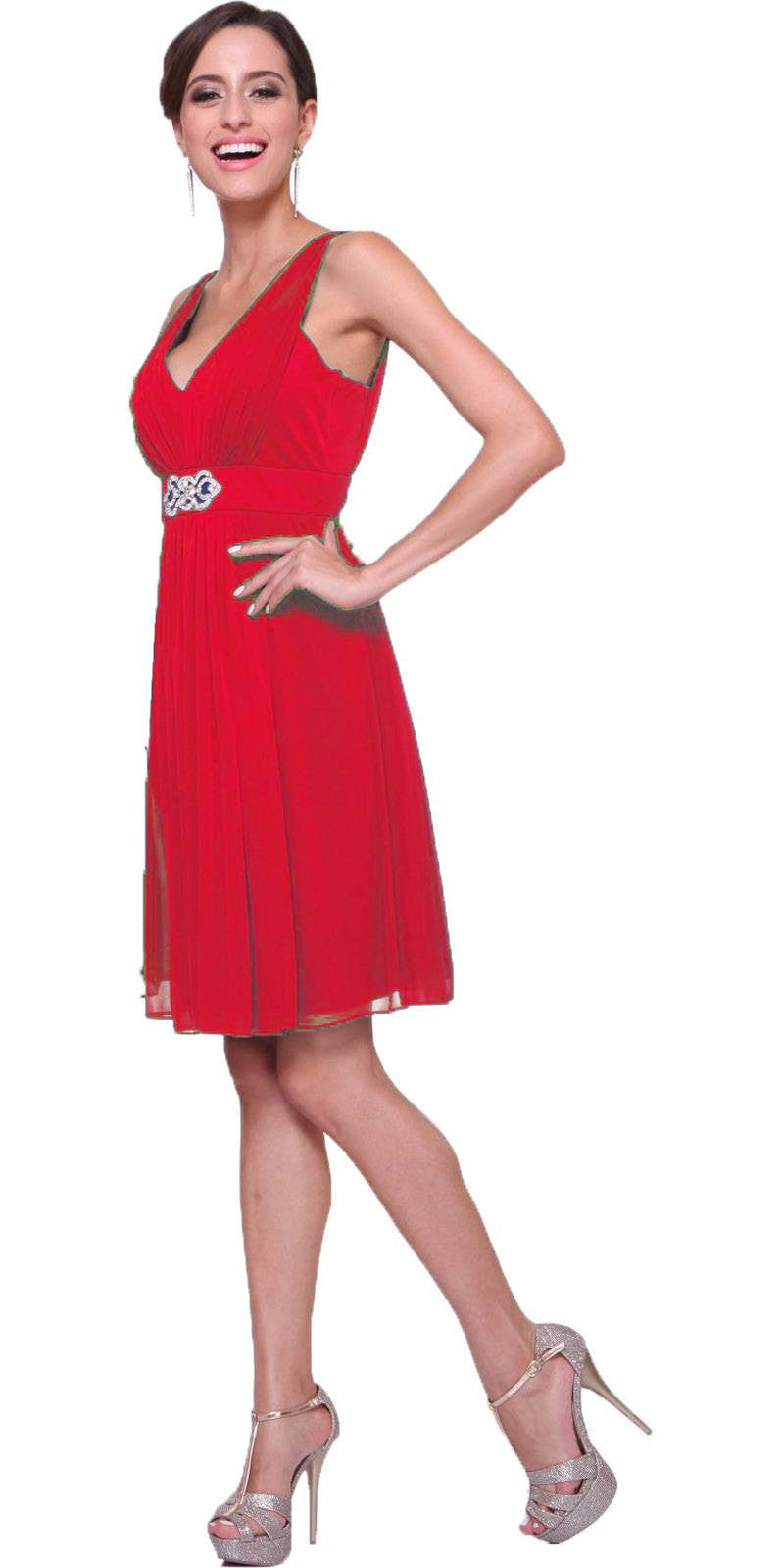 Cinderella Divine 3915 Chiffon Bridesmaid Red Dress Knee Length Empire Waist