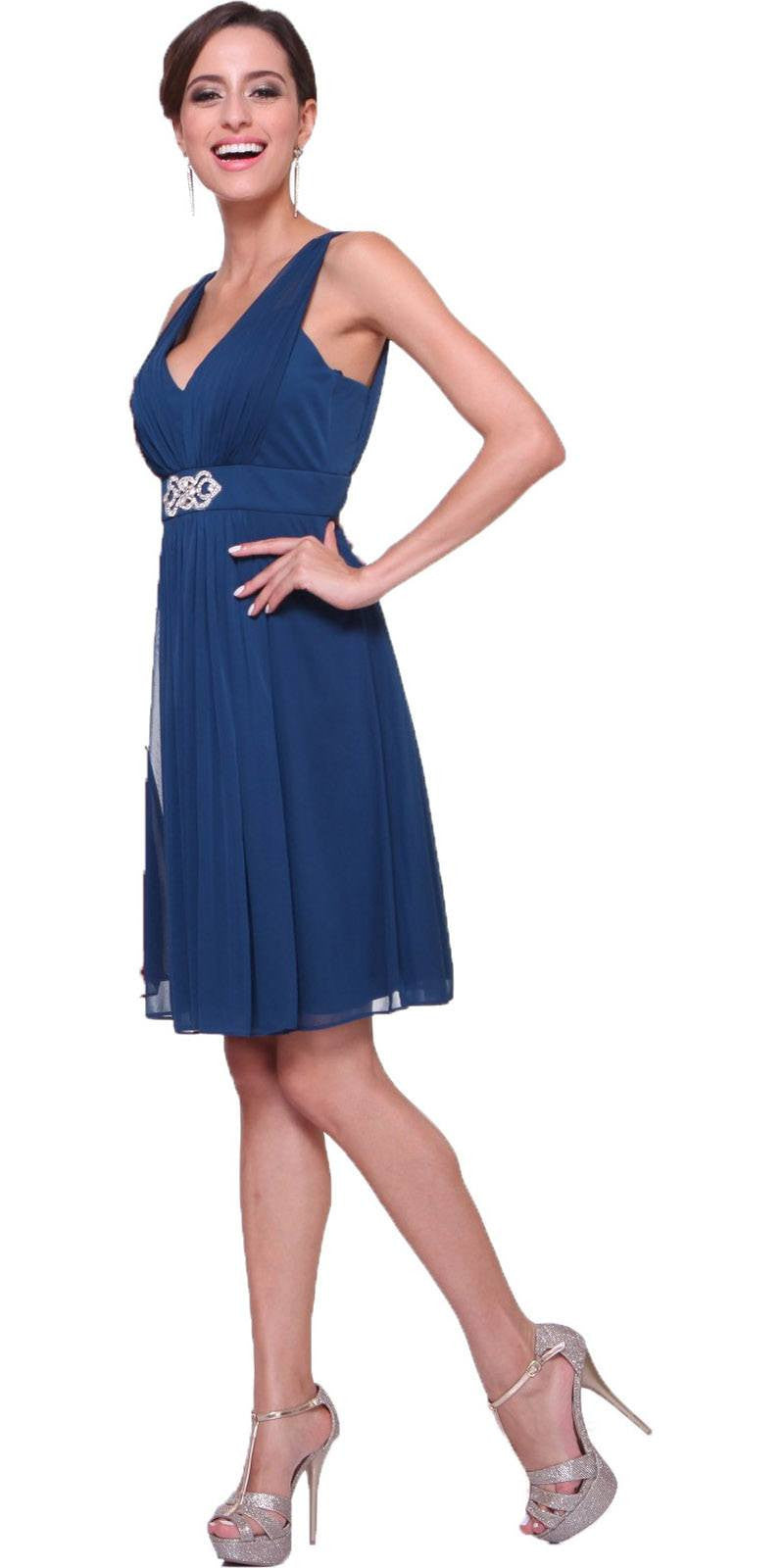 Cinderella Divine 3915 Chiffon Bridesmaid Royal Blue Dress Knee Length Empire Waist