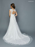 White Scoop Neck Appliqued Wedding Gown Cut-Out Back