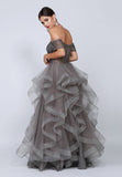 Charcoal Off-Shoulder Ruffled Quinceanera Dress