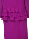 Hosanna 3953 - Magenta Tea Length 3 Piece Plus Size Dress Set Ruffled Top