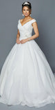 Lace-Up Back V-Neck Wedding Ball Gown White