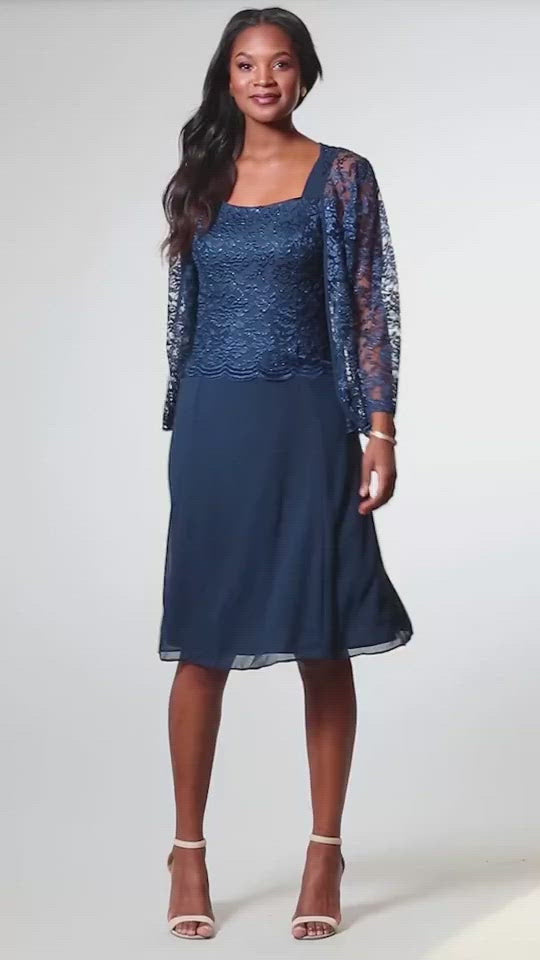 Sally Fashion 8485 Short Mother of Bride Dress Chiffon Knee Length Lace Jacket