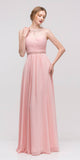 Dusty Pink Sleeveless A-line Prom Gown Illusion Beaded Neckline