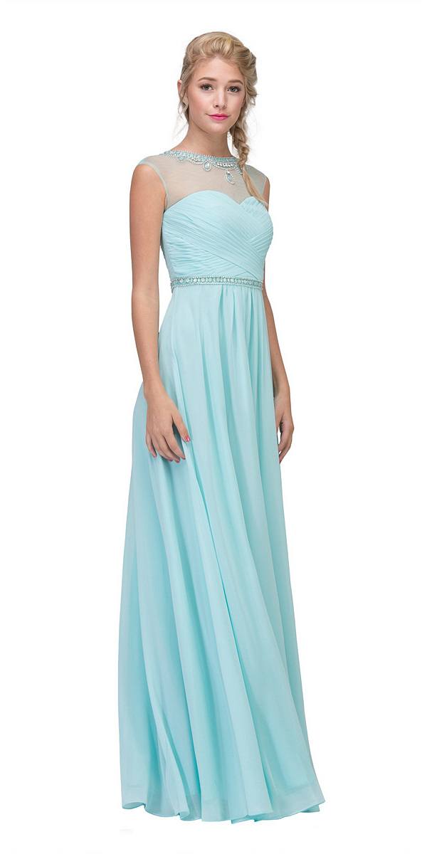 Eureka Fashion 4011 Baby Blue Sleeveless A-line Prom Gown Illusion Beaded Neckline