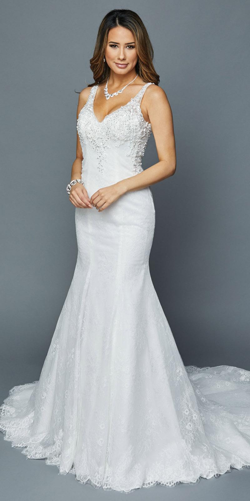 Long Mermaid Style White Wedding Gown with Train