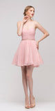 Dusty-Pink Strapless Embellished Waist Short Homecoming Dress