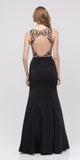 Embellished Cut Out Bodice Fit and Flare Long Prom Dress Black