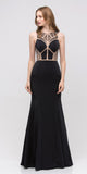 Embellished Cut Out Bodice Fit and Flare Long Prom Dress Black
