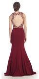 Embellished Cut Out Bodice Fit and Flare Long Prom Dress Burgundy