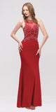 Grecian Inspired Gown Red Floor Length Illusion Neck Beads