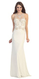 Grecian Inspired Gown Ivory Floor Length Illusion Neck Beads