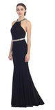 Black Halter Jeweled Neck and Waist  Open Back Jersey Long Prom Dress