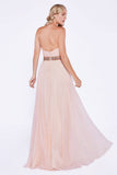 Cinderella Divine 4079 Blush Strapless Jeweled Ruched Bodice Chiffon Prom Dress Long