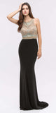 Black Beaded Bodice Mermaid Jersey Skirt Long Prom Dress