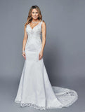White V-Neck Mermaid Style Wedding Gown Sleeveless