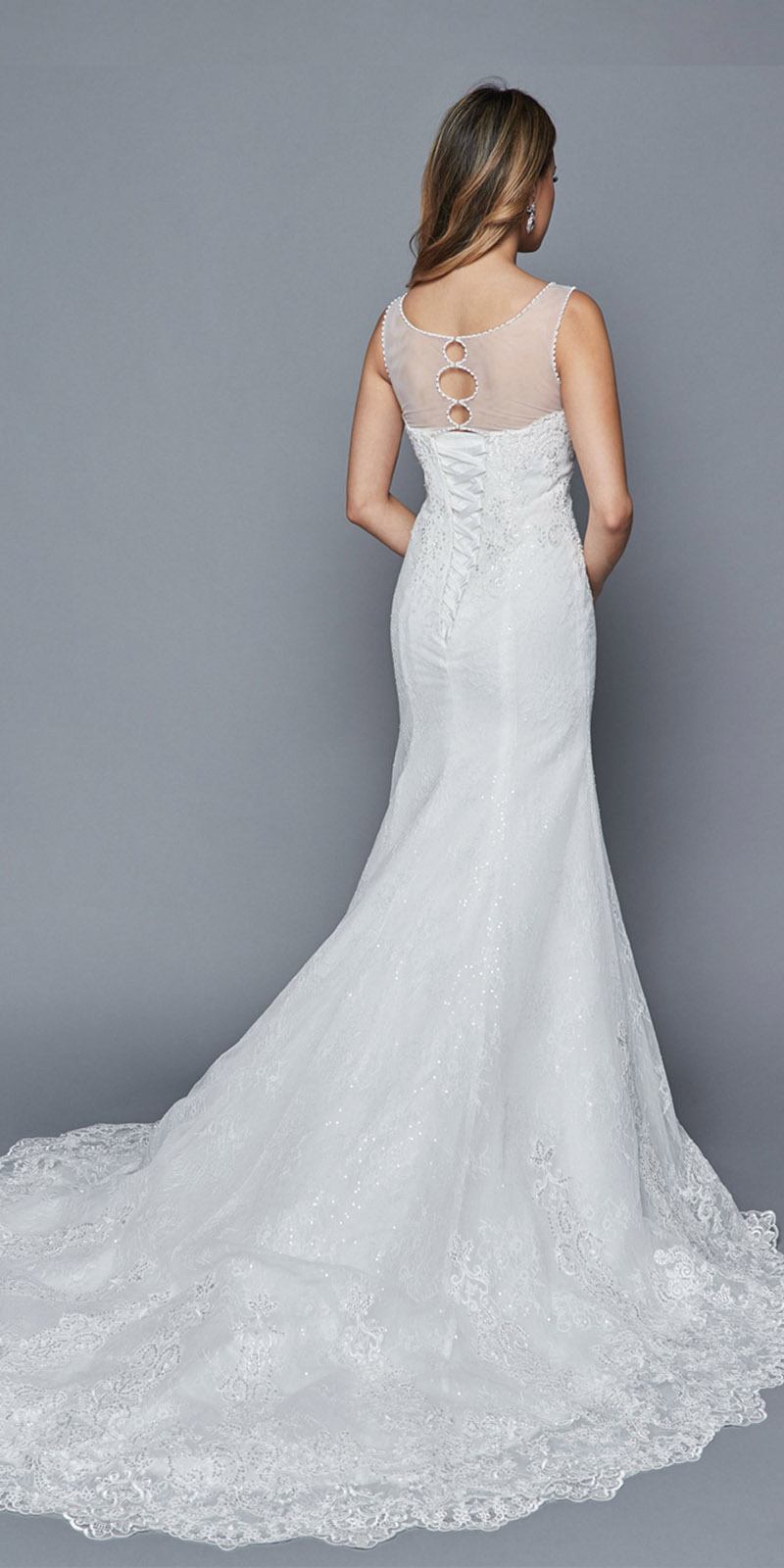 Illusion Sweetheart Bodice White Mermaid Style Wedding Gown 