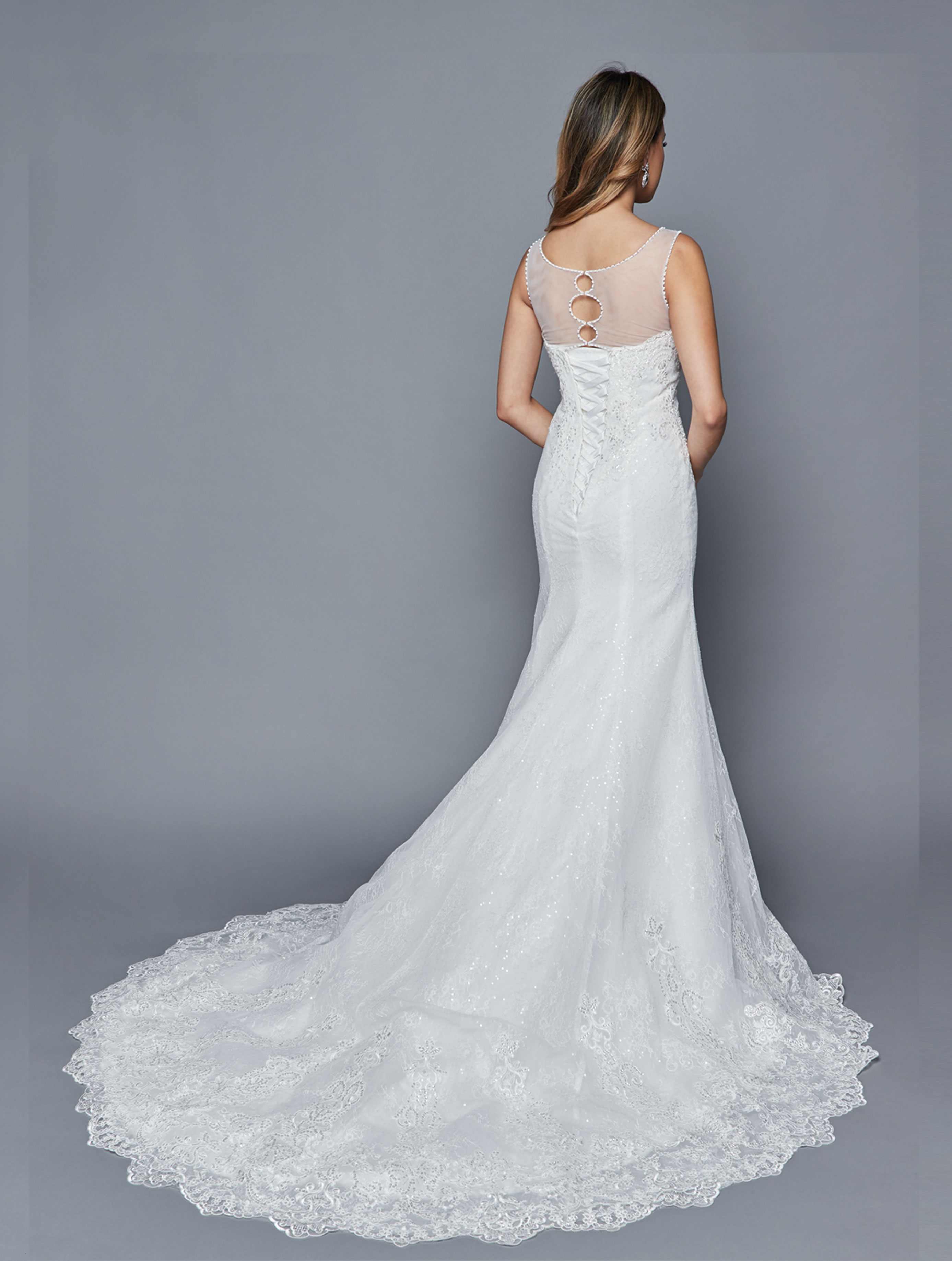 Illusion Sweetheart Bodice White Mermaid Style Wedding Gown 