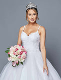 Pearl Embellished White Wedding Ball Gown Lace-Up Back