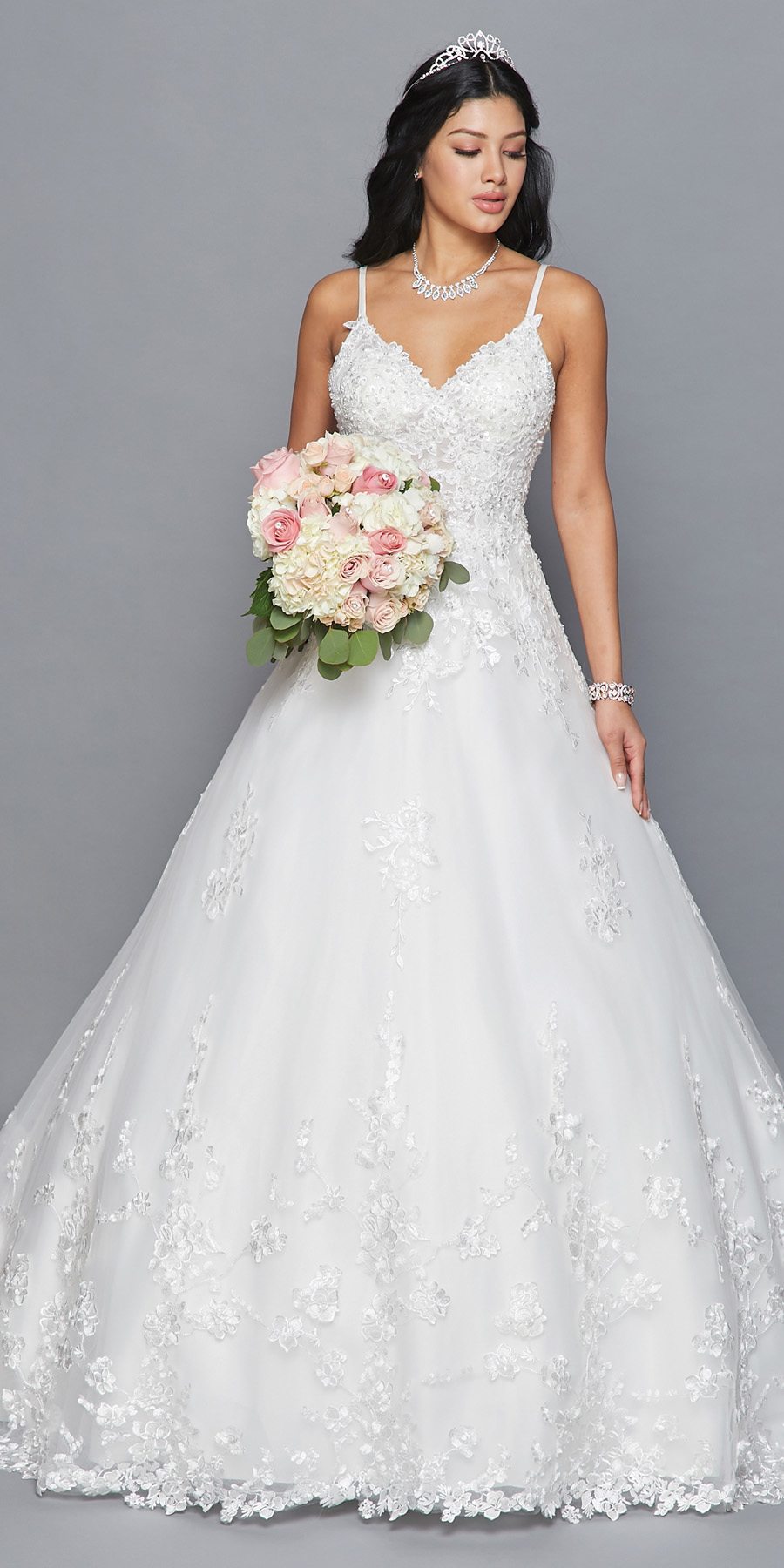 DeKlaire Bridal 417 Spaghetti Straps V-Neckline Open Back A-Line Wedding Dress With Beaded Embroidery Applique