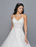 DeKlaire Bridal 417 Spaghetti Straps V-Neckline Open Back A-Line Wedding Dress With Beaded Embroidery Applique