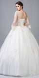 Ivory/Gold Appliqued Long Quinceanera Dress with Bell Sleeves