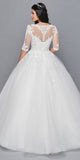 DeKlaire Bridal 421 Mid-Length Sleeve A-Line Wedding Gown Illusion Boat Neckline Beaded Lace