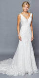 DeKlaire Bridal 431 V-Neckline Trumpet Mermaid Wedding Dress Court Train Beaded Embroidery Applique