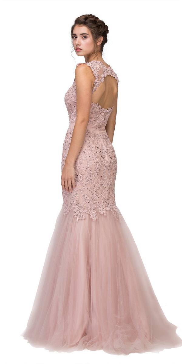 Eureka Fashion 4510 Cut Out Back Floor Length Mermaid-Style Sleeveless Wedding Gown Dusty Rose Back View