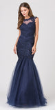 Eureka Fashion 4510 Cut Out Back Floor Length Mermaid-Style Sleeveless Wedding Gown Navy Blue