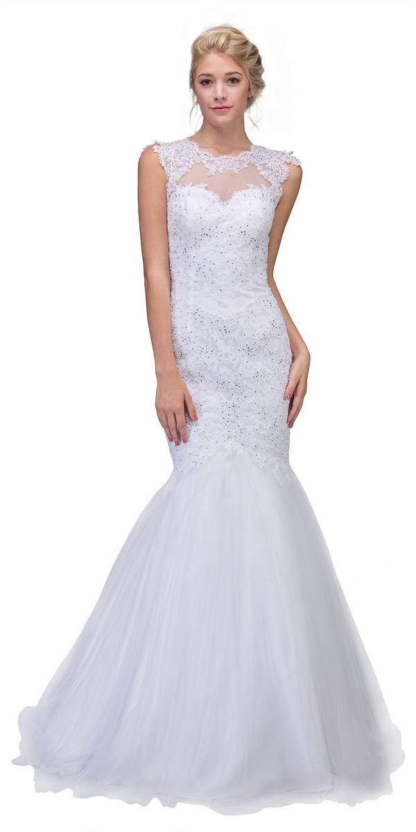Eureka Fashion 4510 Cut Out Back Floor Length Mermaid-Style Sleeveless Wedding Gown White