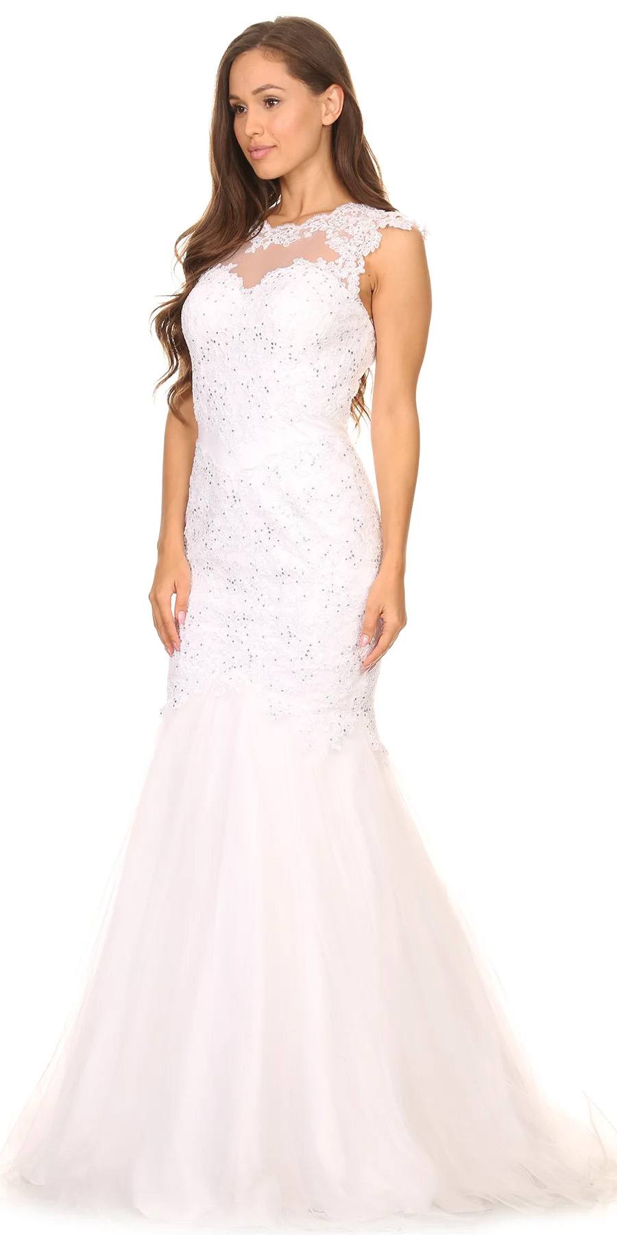 Cut Out Back Floor Length Mermaid-Style Sleeveless Wedding Gown White