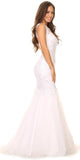 Cut Out Back Floor Length Mermaid-Style Sleeveless Wedding Gown White
