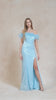 Juliet 292 Long Feather Neckline Off the Shoulder High Slit Prom Gown