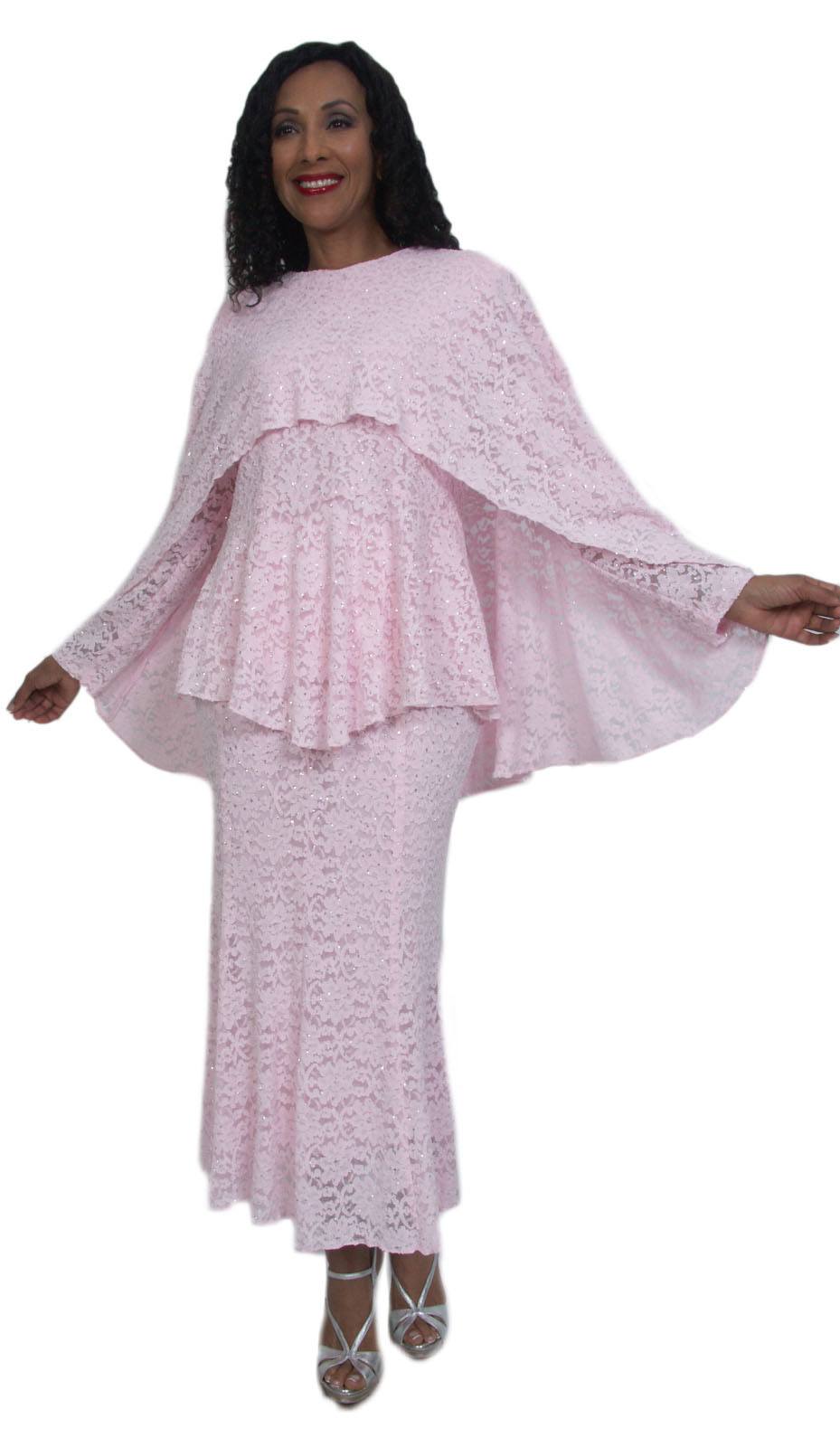 Hosanna 5009 Plus Size 3 Piece Set Pink Tea Length Dress Lace