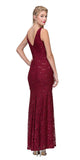 Eureka Fashion 5010 Lace Mermaid Evening Gown V-Neck with Mesh Panel Burgundy Back View