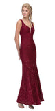 Eureka Fashion 5010 Lace Mermaid Evening Gown V-Neck with Mesh Panel Burgundy