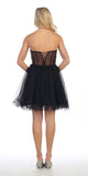 Celavie 5013 Applique Sheer Bodice Strapless Homecoming Dress Black