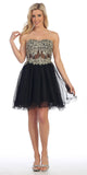 Celavie 5013 Applique Sheer Bodice Strapless Homecoming Dress Black